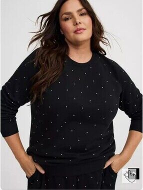 Black Crewneck Sweatshirt with Tiny Rhinestone Accent